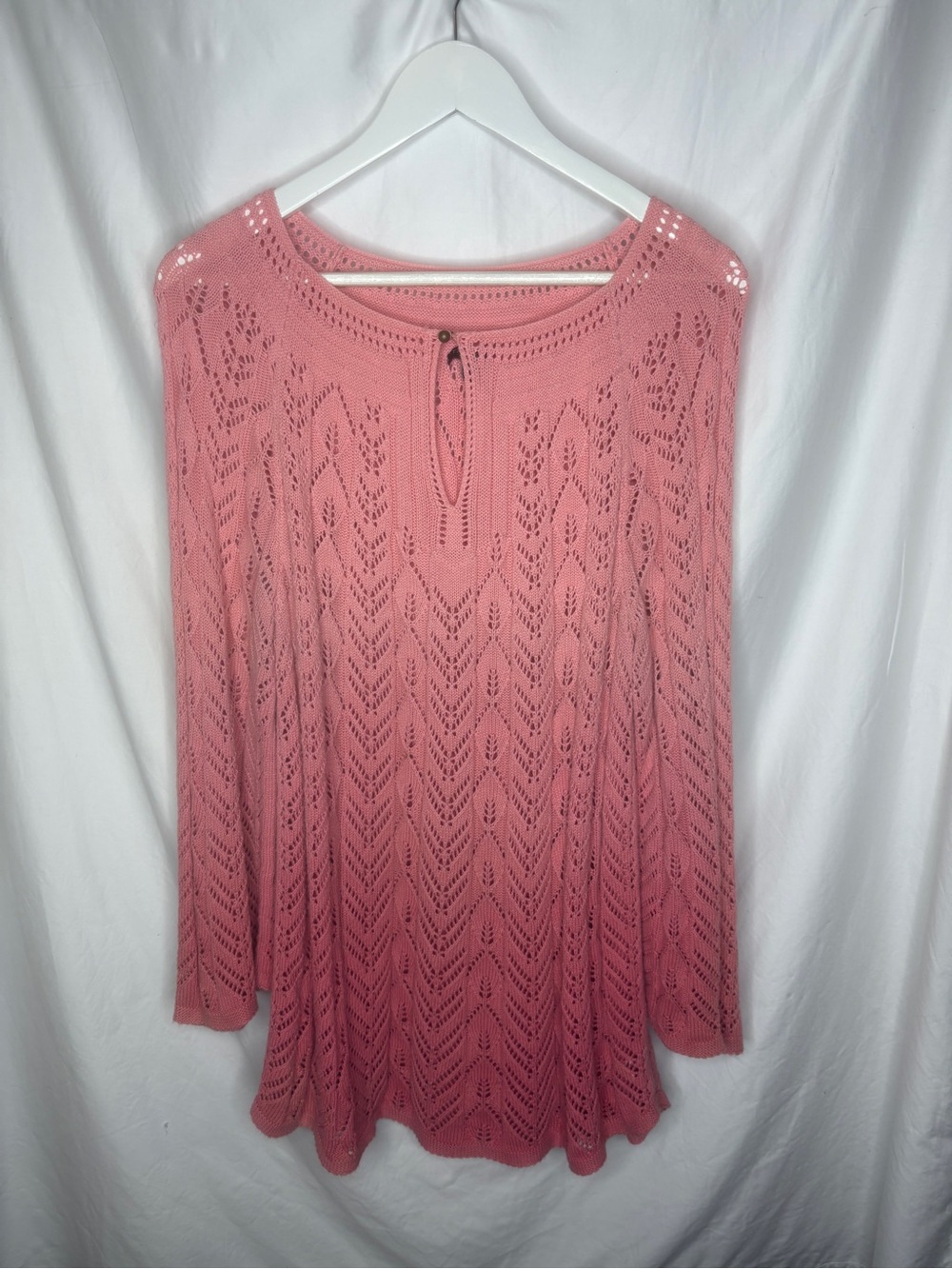 Talbots Crochet Knit Top Rose Pink Ombre Keyhole Neckline Size XL